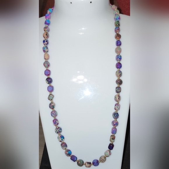 Purple & Blue Handcrafted Bohemian Multicolor Beaded Necklace - Picture 2 of 5